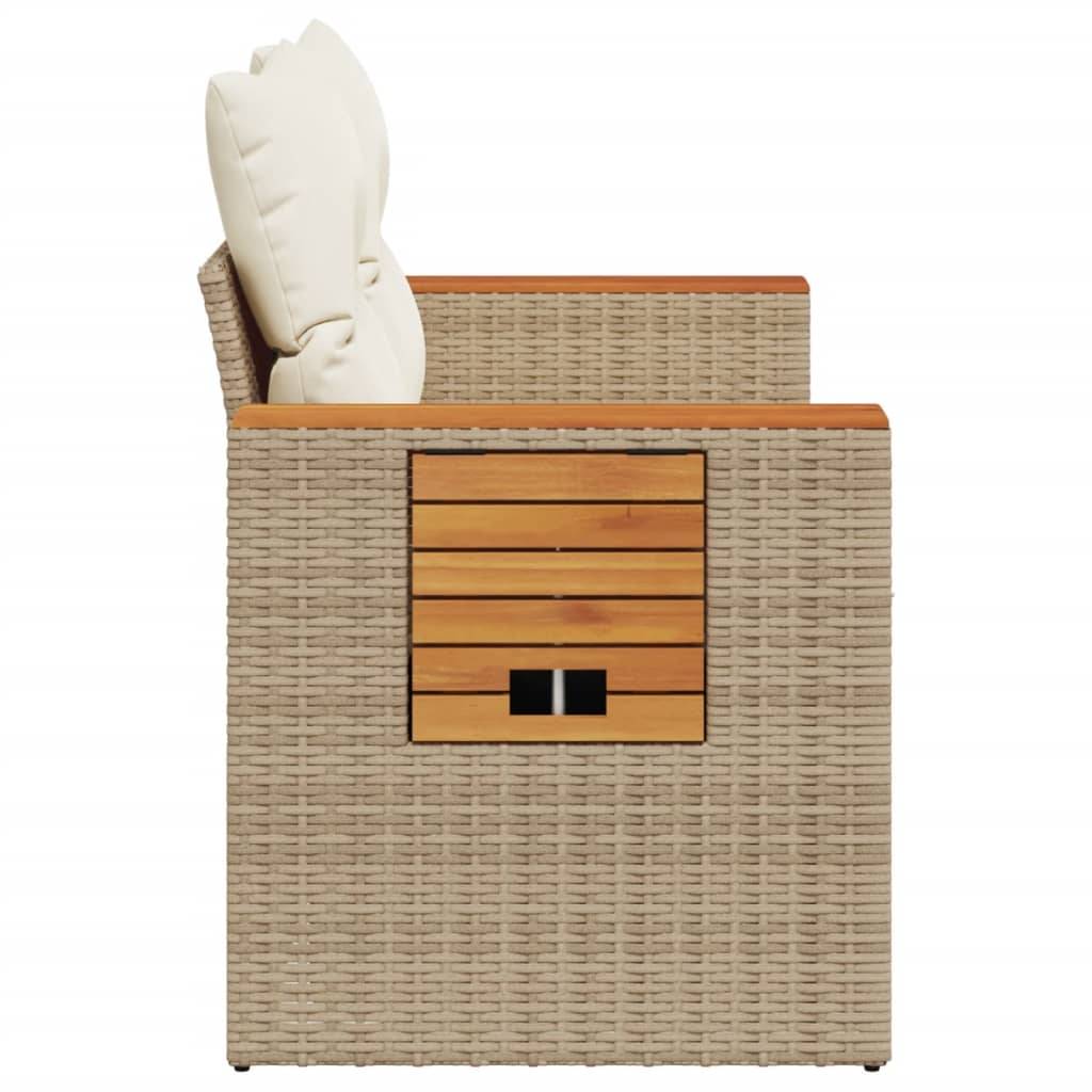 Canapé Extérieur 2 Places Poly Rotin Beige Acacia et Tablette Rabattable Intégrée – ComfortXL Outdoor Living - Image 5