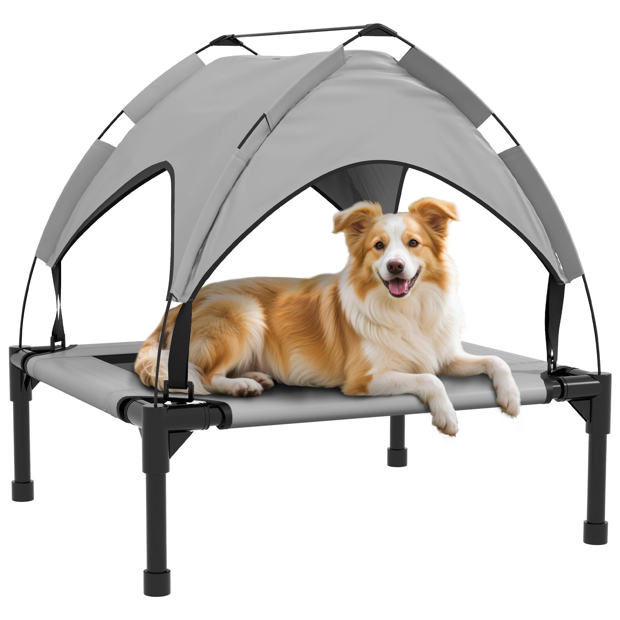 Lit surélevé chien avec auvent anti-UV pare-soleil rafraîchissant 76x61cm gris - ComfortXL Outdoor Living