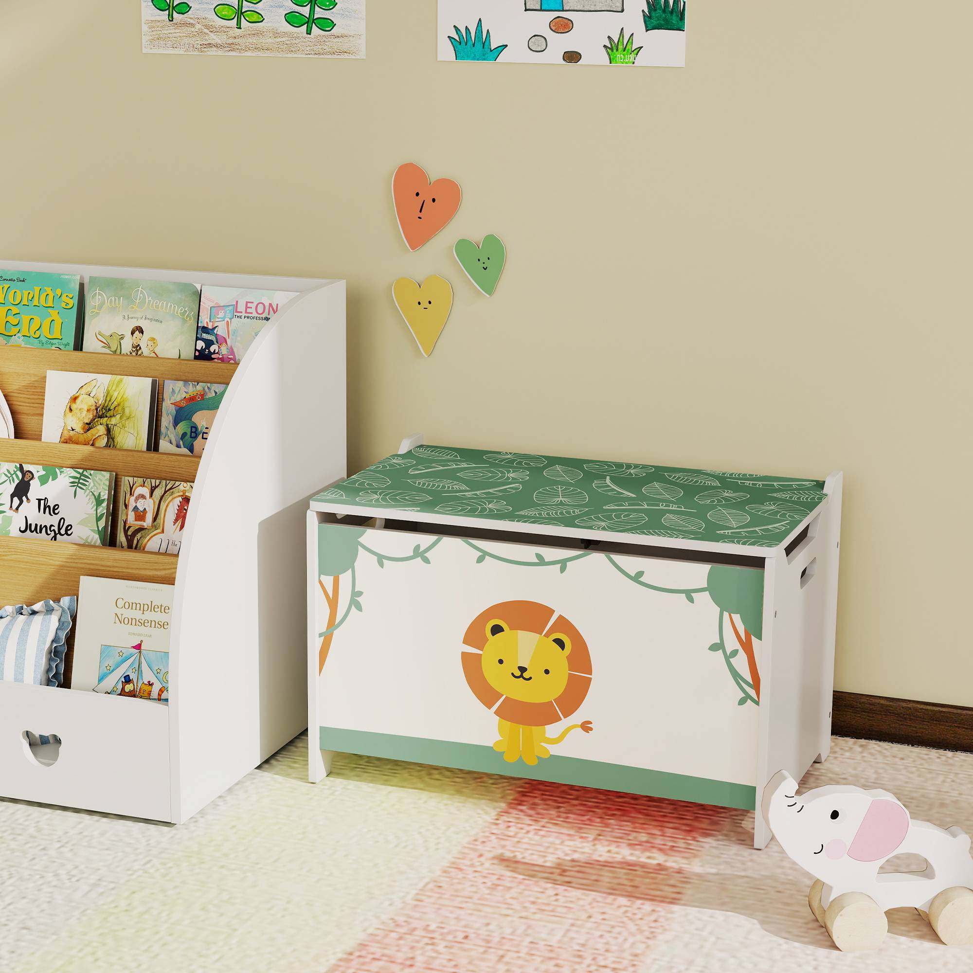 Coffre à jouets de 53 L, coffre à jouets pour enfants avec couvercle à charnière et vérin à gaz, vert - Image 10