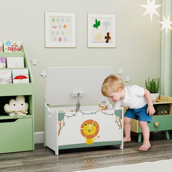 Coffre à jouets de 53 L, coffre à jouets pour enfants avec couvercle à charnière et vérin à gaz, vert - Image 3