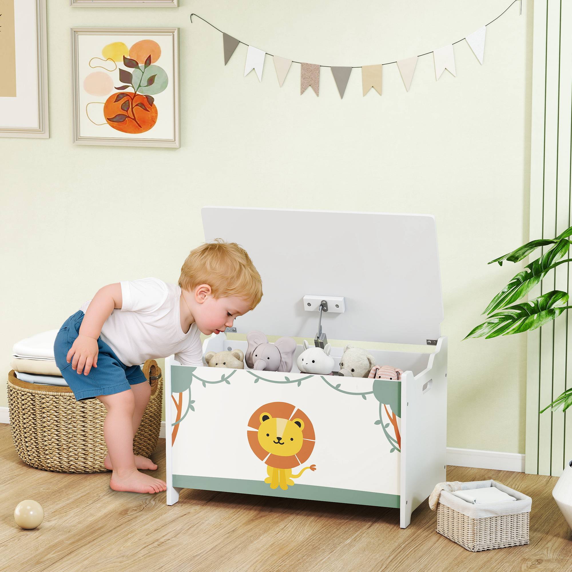 Coffre à jouets de 53 L, coffre à jouets pour enfants avec couvercle à charnière et vérin à gaz, vert - Image 4