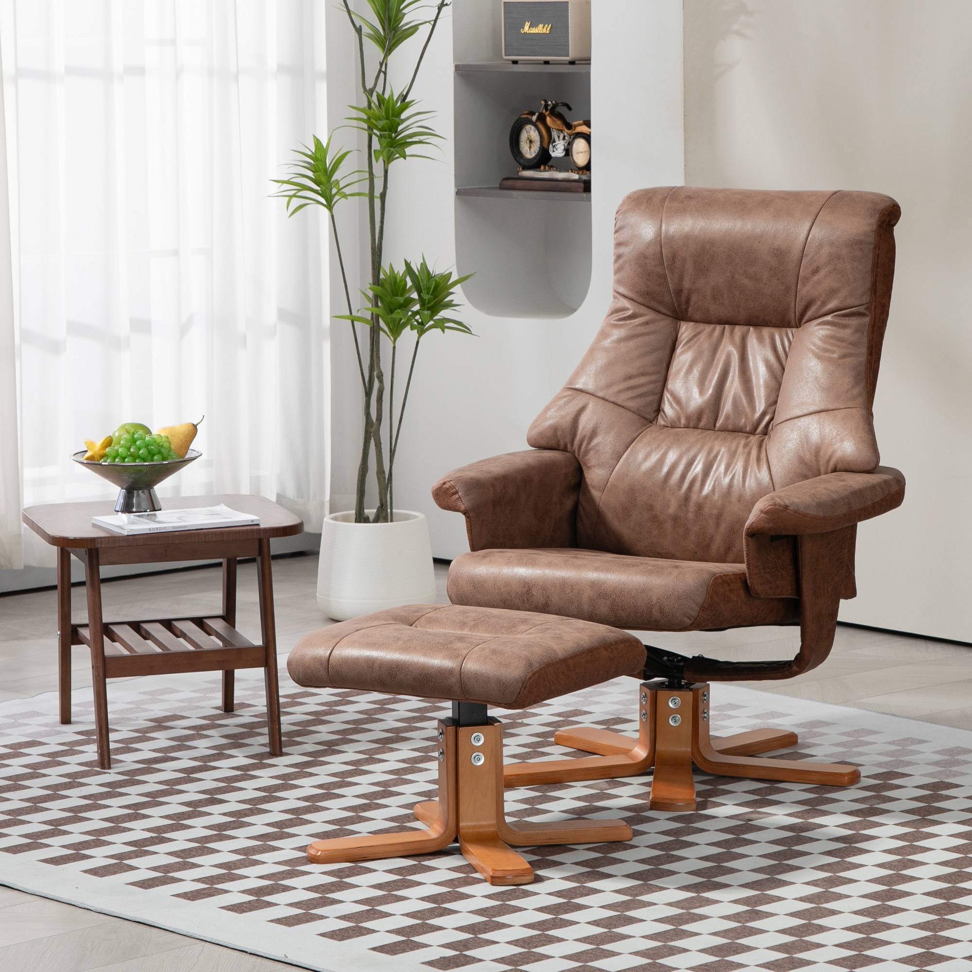 Fauteuil relax inclinable 135° pivotant 360° avec repose-pieds revêtement microfibre marron - Image 3