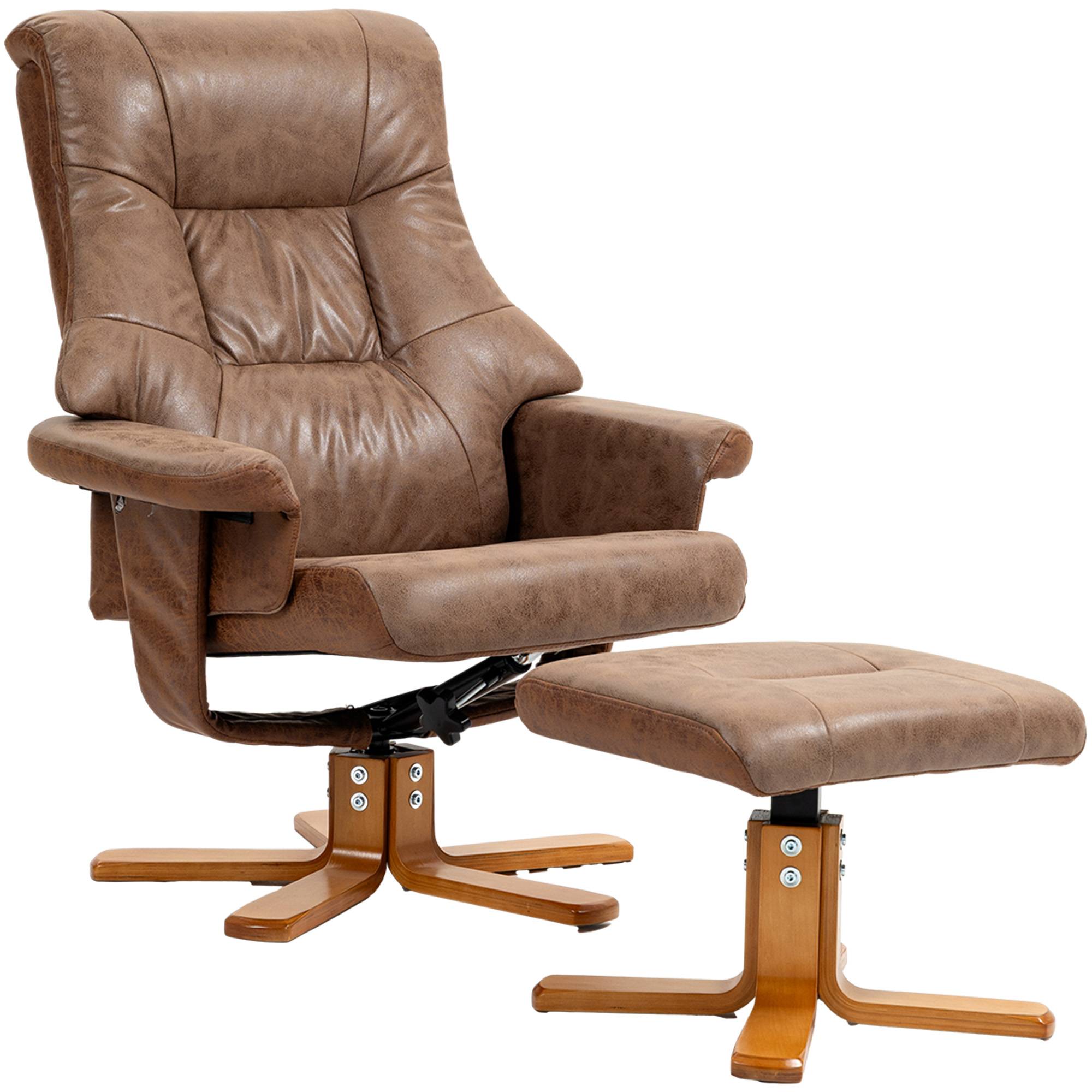 Fauteuil relax inclinable 135° pivotant 360° avec repose-pieds revêtement microfibre marron - Image 1