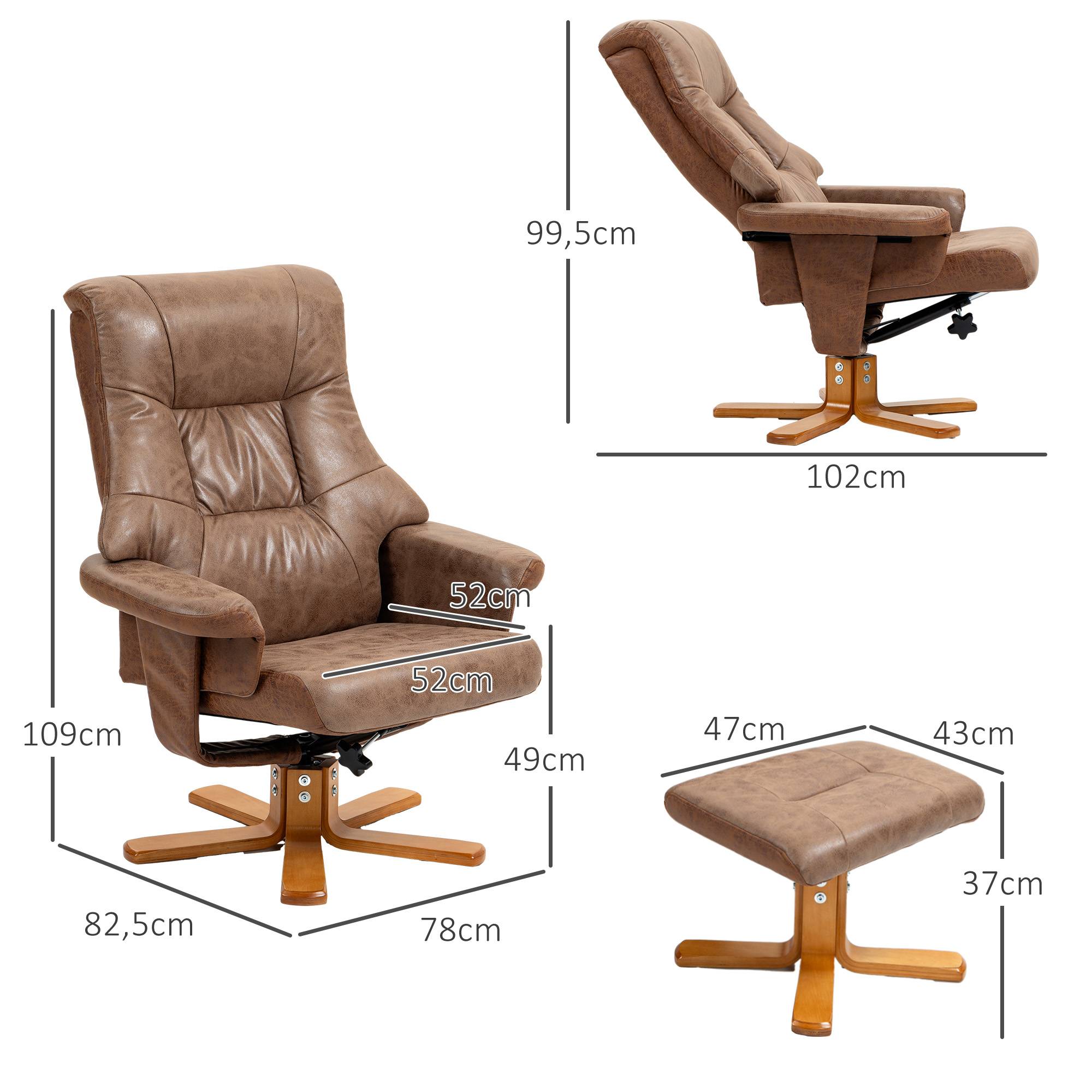 Fauteuil relax inclinable 135° pivotant 360° avec repose-pieds revêtement microfibre marron - Image 5