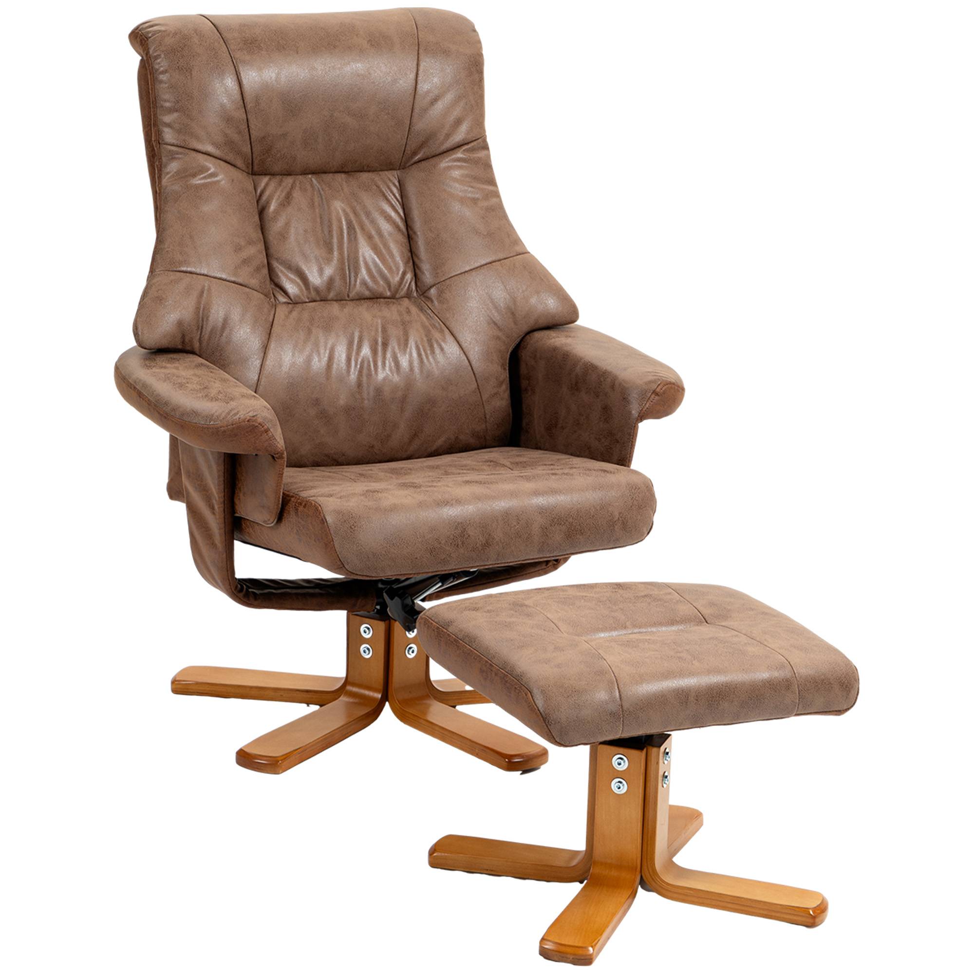 Fauteuil relax inclinable 135° pivotant 360° avec repose-pieds revêtement microfibre marron - Image 2