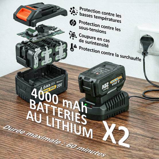Taille-Haies Électrique avec Manche Télescopique Lame 51 cm 2 Batteries 4,0 Ah 112,5x15x14,5cm, Orange - Image 7