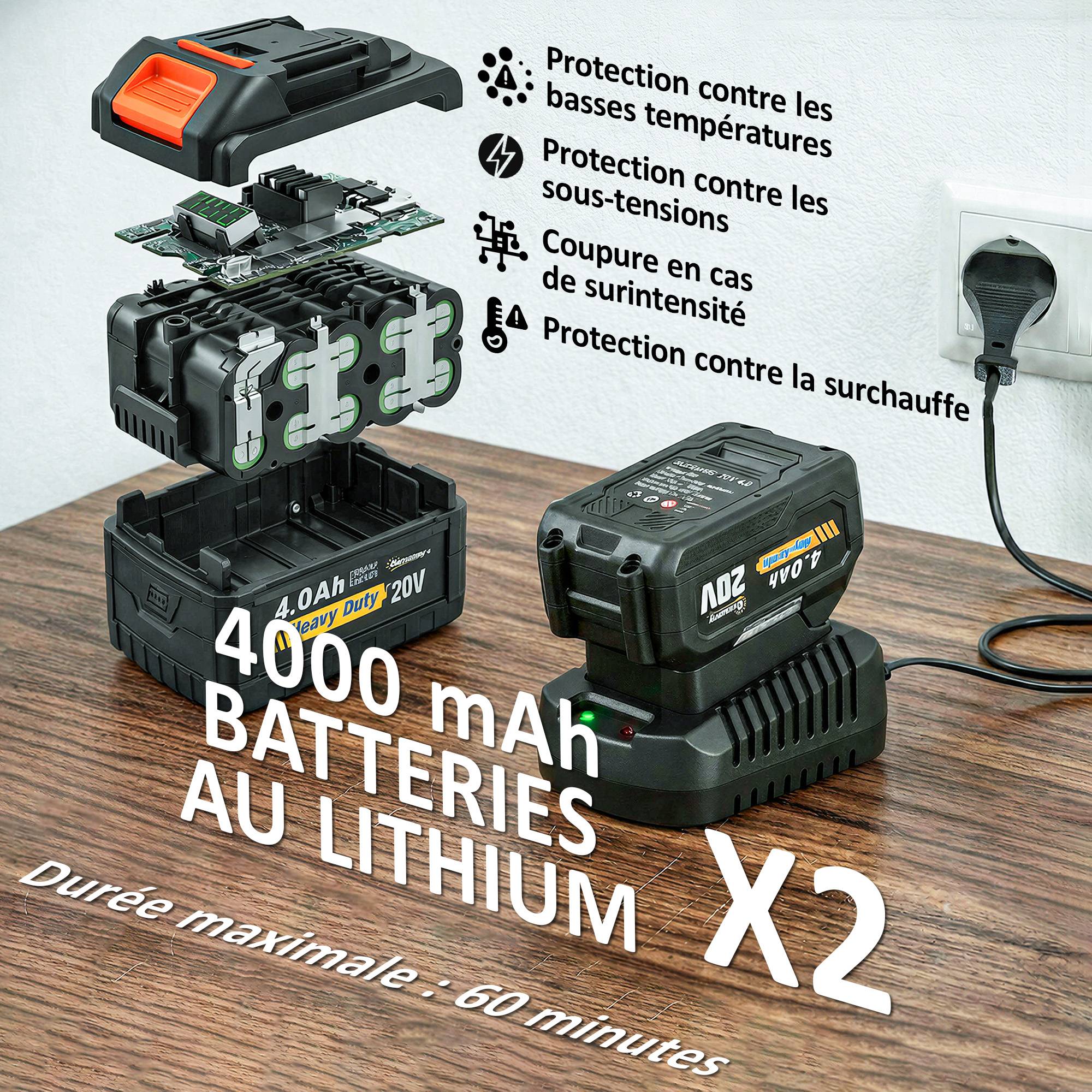 Taille-Haies Électrique avec Manche Télescopique Lame 51 cm 2 Batteries 4,0 Ah  112,5x15x14,5cm, Orange - Image 7