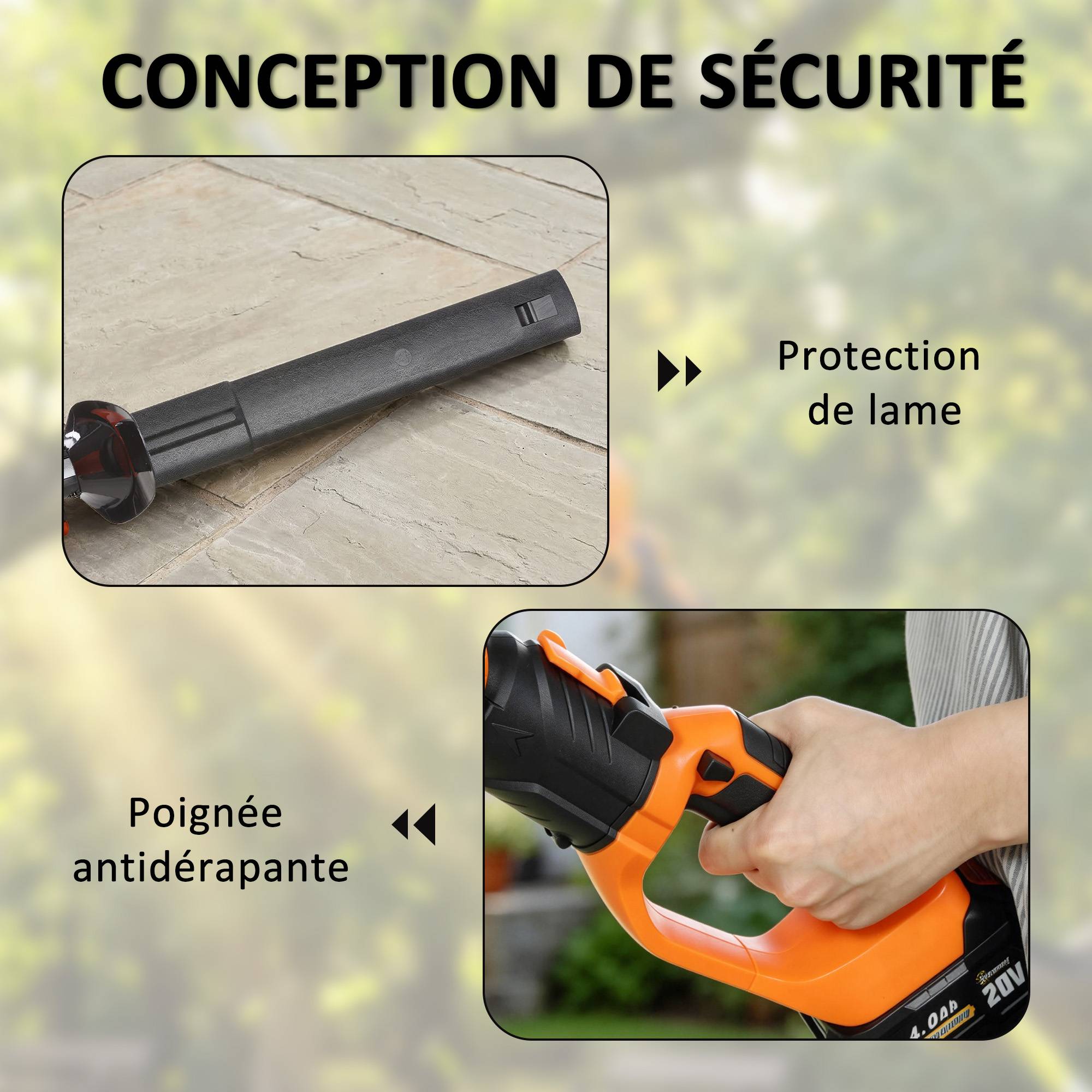 Taille-Haies Électrique avec Manche Télescopique Lame 51 cm 2 Batteries 4,0 Ah  112,5x15x14,5cm, Orange - Image 10