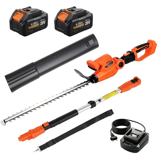 Taille-Haies Électrique avec Manche Télescopique Lame 51 cm 2 Batteries 4,0 Ah 112,5x15x14,5cm, Orange - Image 2