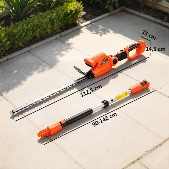 Taille-Haies Électrique avec Manche Télescopique Lame 51 cm 2 Batteries 4,0 Ah 112,5x15x14,5cm, Orange - Image 5