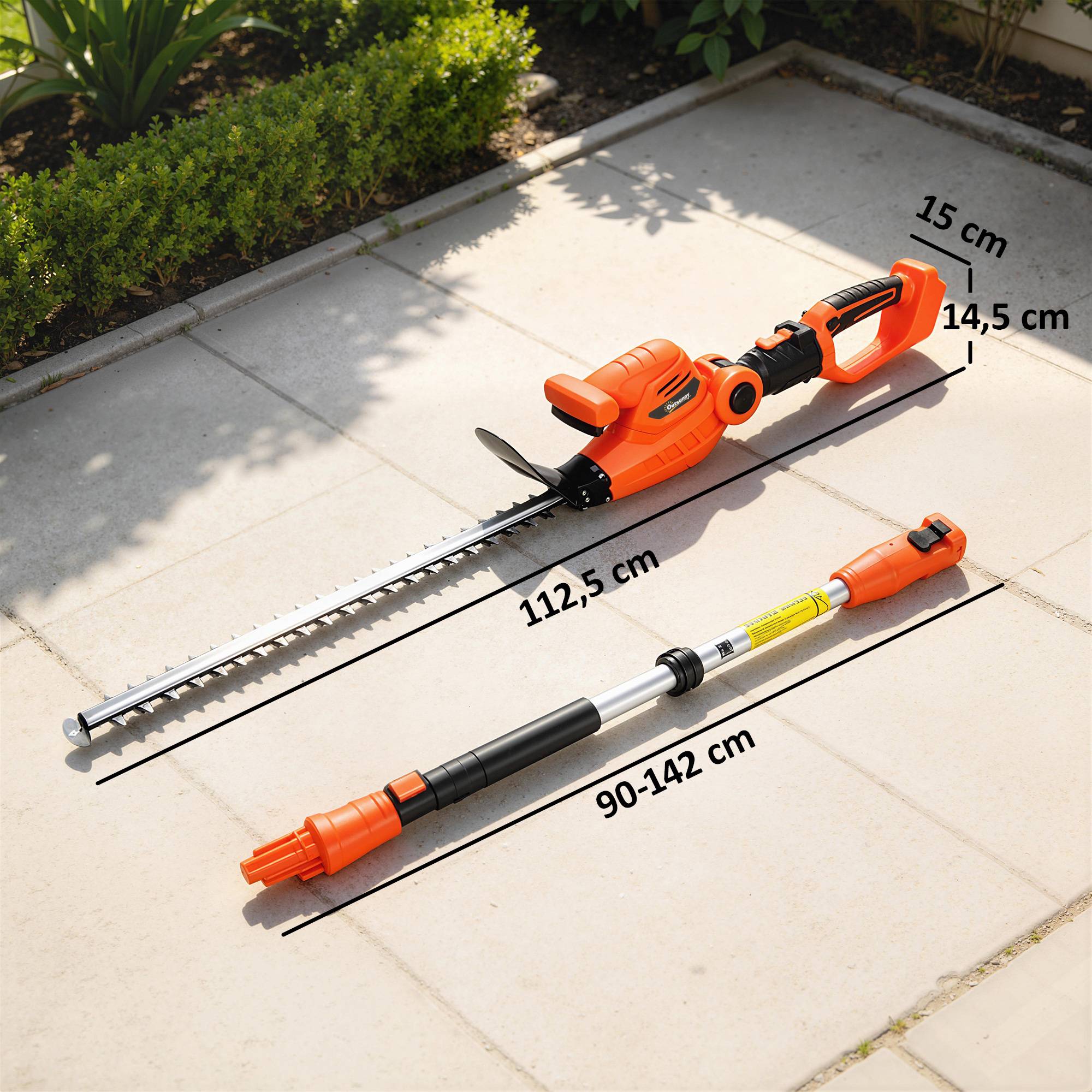 Taille-Haies Électrique avec Manche Télescopique Lame 51 cm 2 Batteries 4,0 Ah  112,5x15x14,5cm, Orange - Image 5