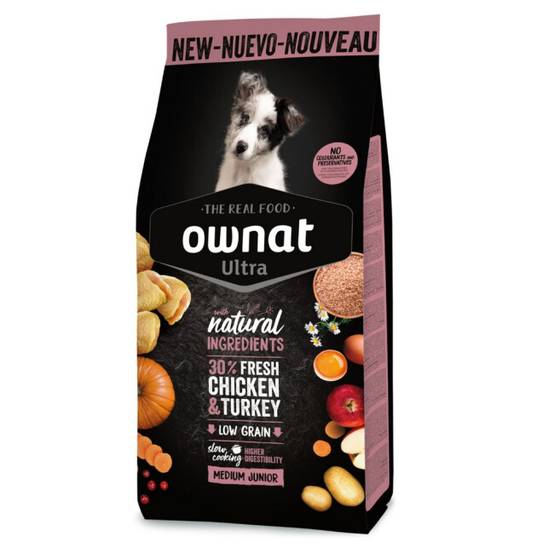 Croquettes Ownat Ultra Junior Medium pour chiot de race moyenne Sac 12 kg