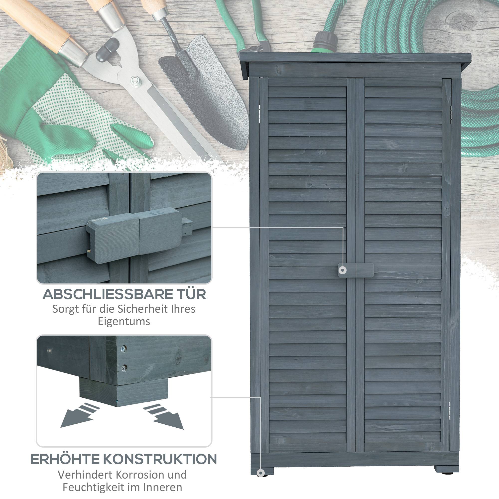 ComfortXL - Armoire de jardin en bois 87 x 46,5 x 160 cm grise avec 3 compartiments portes persiennées toit bitumé - Image 6