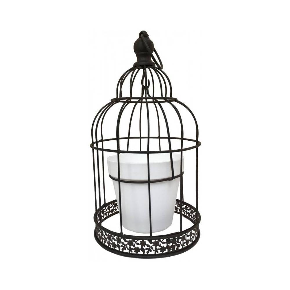 Cage à oiseaux porte plante jardinière extérieure métal marron 18cm Chemin de campagne - Imagen 1