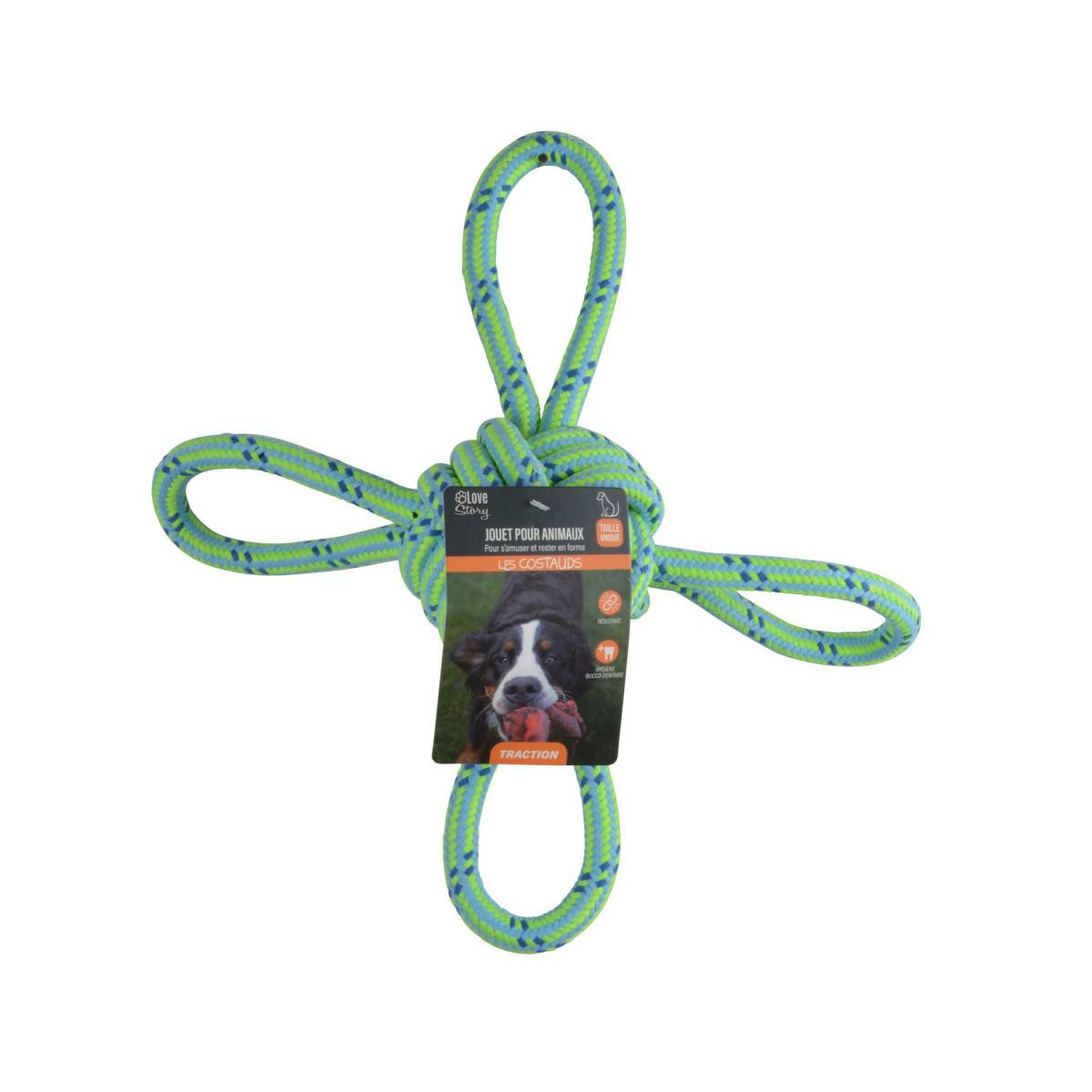 Love Story - Jouet pour Chien "Corde Nœud 4 Poignées" 35cm Vert - Image 2