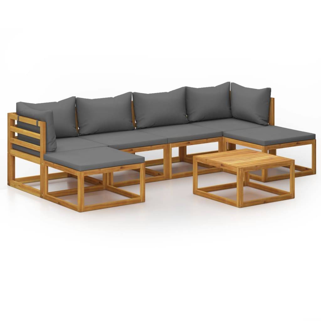 Helloshop26 - Salon de jardin meuble d'extérieur ensemble de mobilier 7 pièces avec coussin bois d'acacia solide - Imagen 1