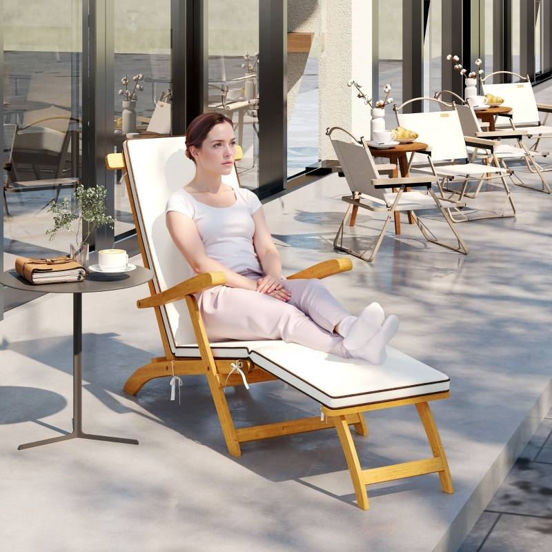 Bain de Soleil Bois Acacia Pliable Coussin Inclus Ergonomique Teck - ComfortXL Outdoor Living - Image 1