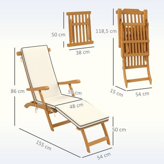 Bain de Soleil Bois Acacia Pliable Coussin Inclus Ergonomique Teck - ComfortXL Outdoor Living - Image 3