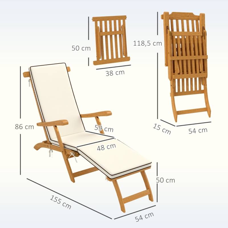 Bain de Soleil Bois Acacia Pliable Coussin Inclus Ergonomique Teck - ComfortXL Outdoor Living - Image 3