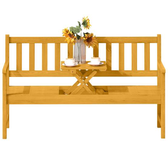 Banc de jardin 2 places en bois de teck, accoudoirs et dossier, capacité 320 kg, 149x56,5x89cm, durable - Image 1