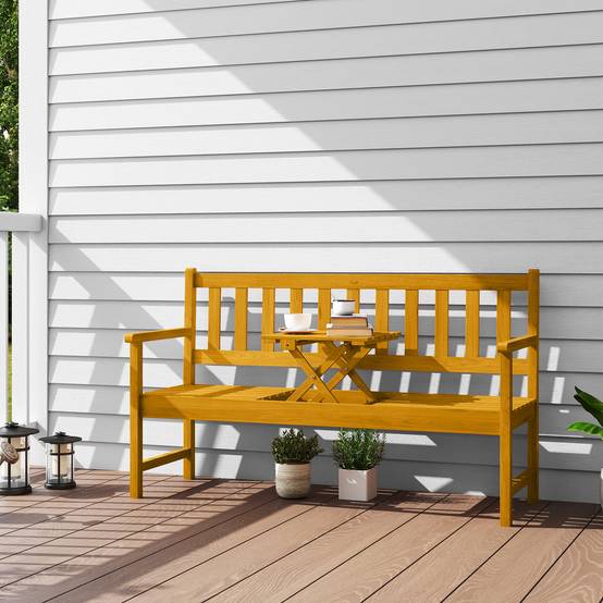Banc de jardin 2 places en bois de teck, accoudoirs et dossier, capacité 320 kg, 149x56,5x89cm, durable - Image 2