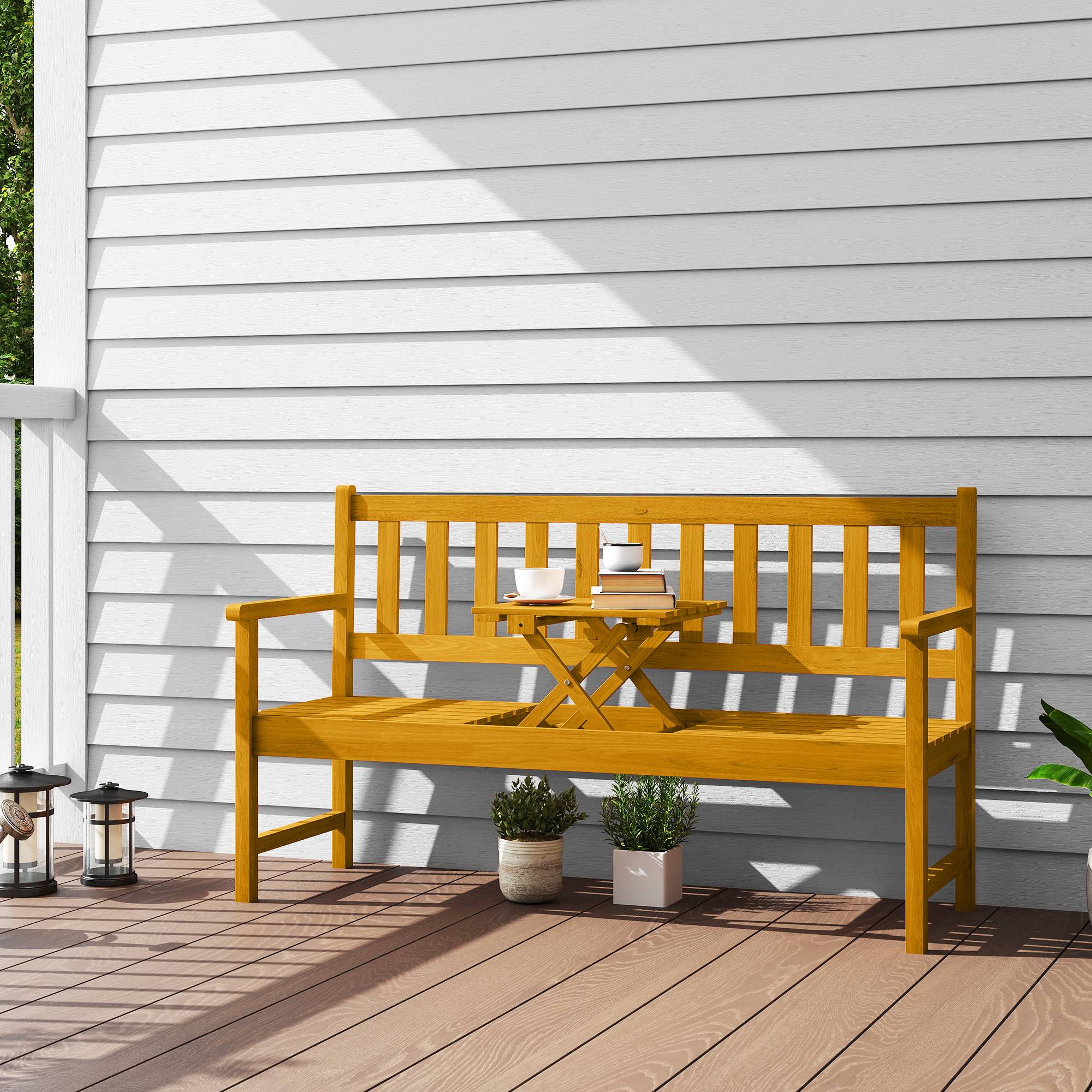 Banc de jardin 2 places en bois de teck, accoudoirs et dossier, capacité 320 kg, 149x56,5x89cm, durable - Image 2