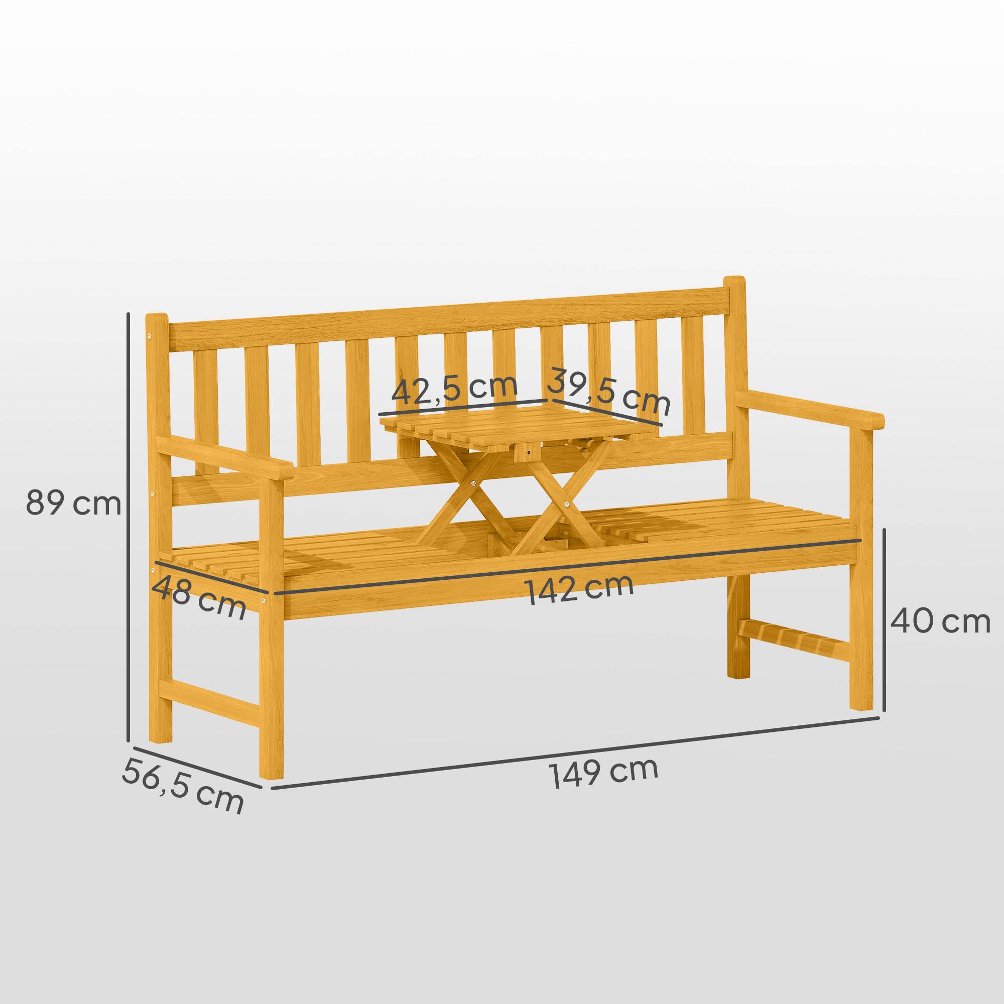 Banc de jardin 2 places en bois de teck, accoudoirs et dossier, capacité 320 kg, 149x56,5x89cm, durable - Image 3