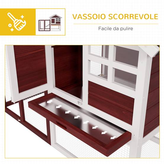 Clapier extérieur 2 niveaux bois lapin enclos intégré 123x62x92cm marron - ComfortXL Outdoor Living - Image 8