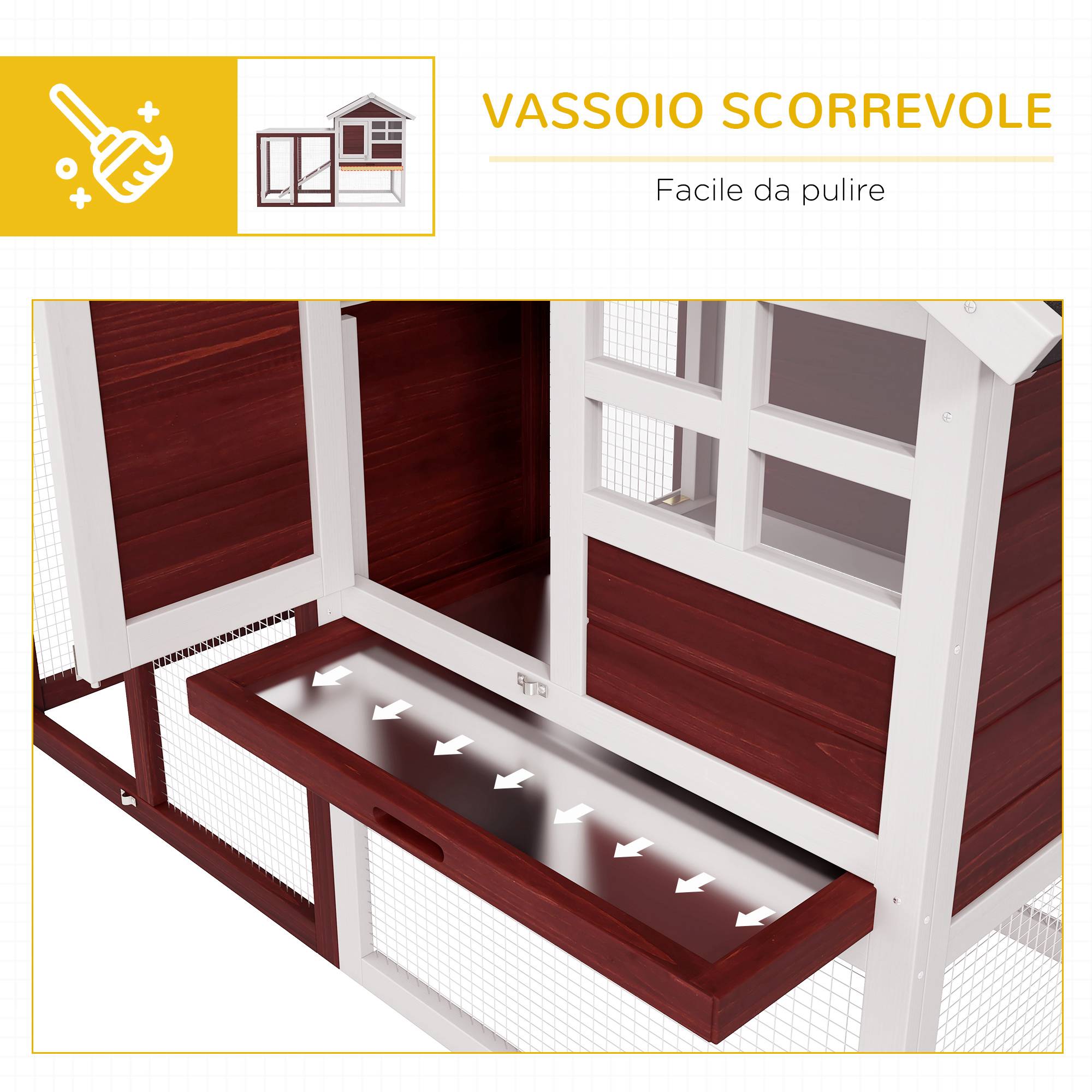 Clapier extérieur 2 niveaux bois lapin enclos intégré 123x62x92cm marron - ComfortXL Outdoor Living - Image 8