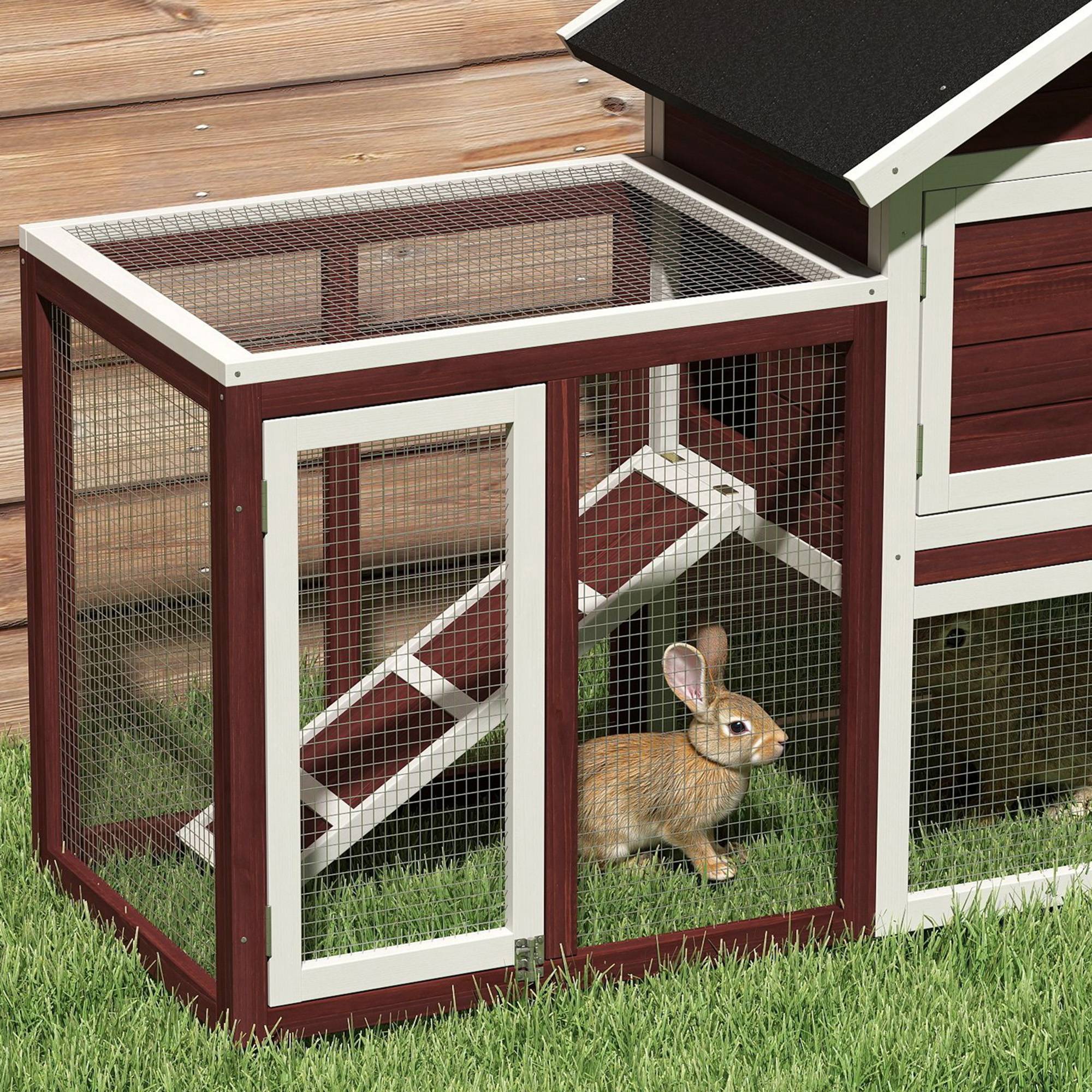 Clapier extérieur 2 niveaux bois lapin enclos intégré 123x62x92cm marron - ComfortXL Outdoor Living - Image 10