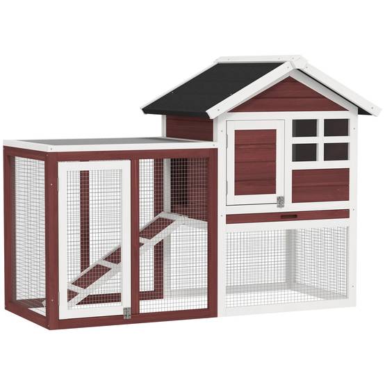 Clapier extérieur 2 niveaux bois lapin enclos intégré 123x62x92cm marron - ComfortXL Outdoor Living - Image 1