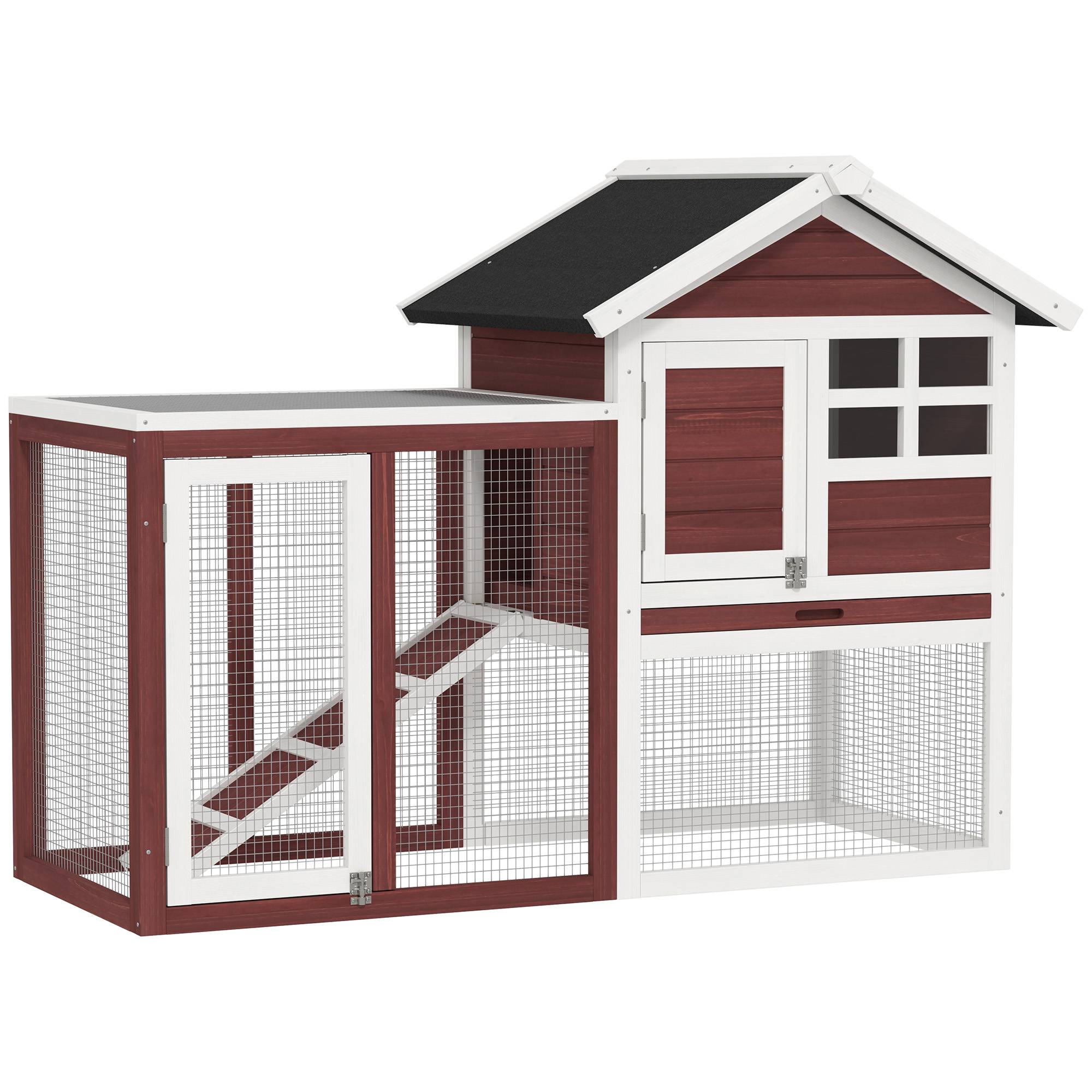 Clapier extérieur 2 niveaux bois lapin enclos intégré 123x62x92cm marron - ComfortXL Outdoor Living - Image 1