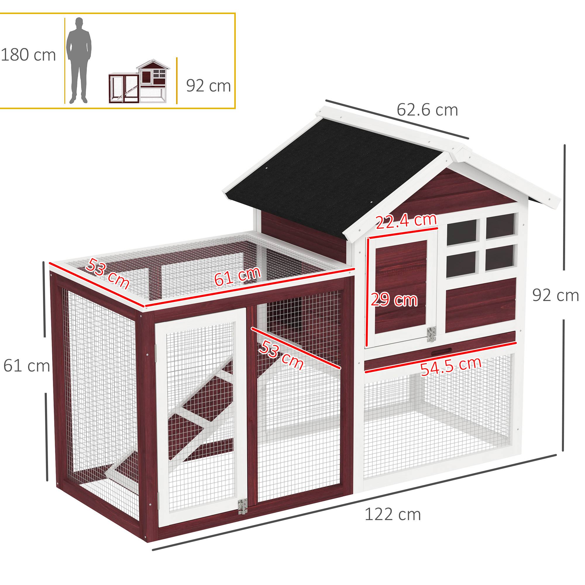 Clapier extérieur 2 niveaux bois lapin enclos intégré 123x62x92cm marron - ComfortXL Outdoor Living - Image 5