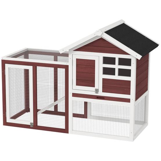 Clapier extérieur 2 niveaux bois lapin enclos intégré 123x62x92cm marron - ComfortXL Outdoor Living - Image 2