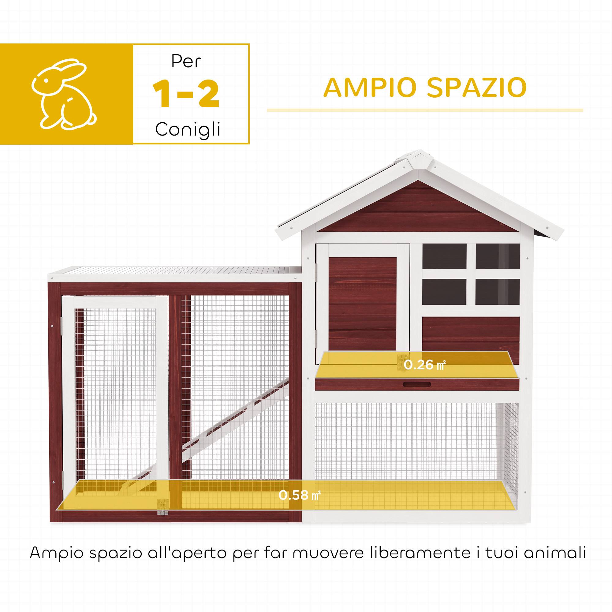 Clapier extérieur 2 niveaux bois lapin enclos intégré 123x62x92cm marron - ComfortXL Outdoor Living - Image 6