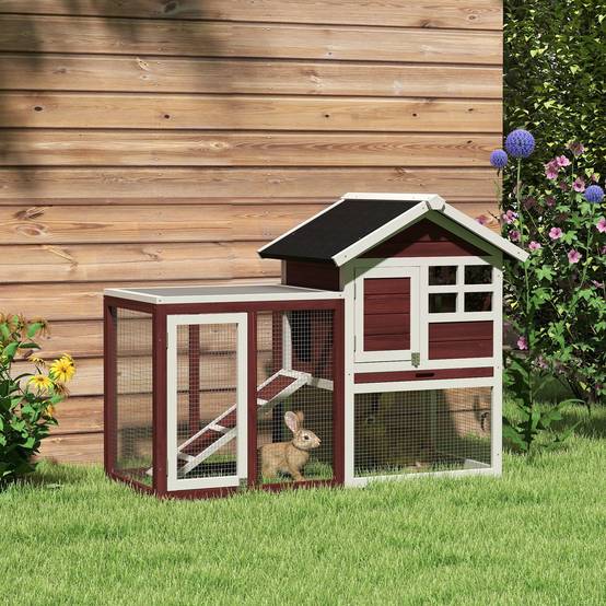 Clapier extérieur 2 niveaux bois lapin enclos intégré 123x62x92cm marron - ComfortXL Outdoor Living - Image 3