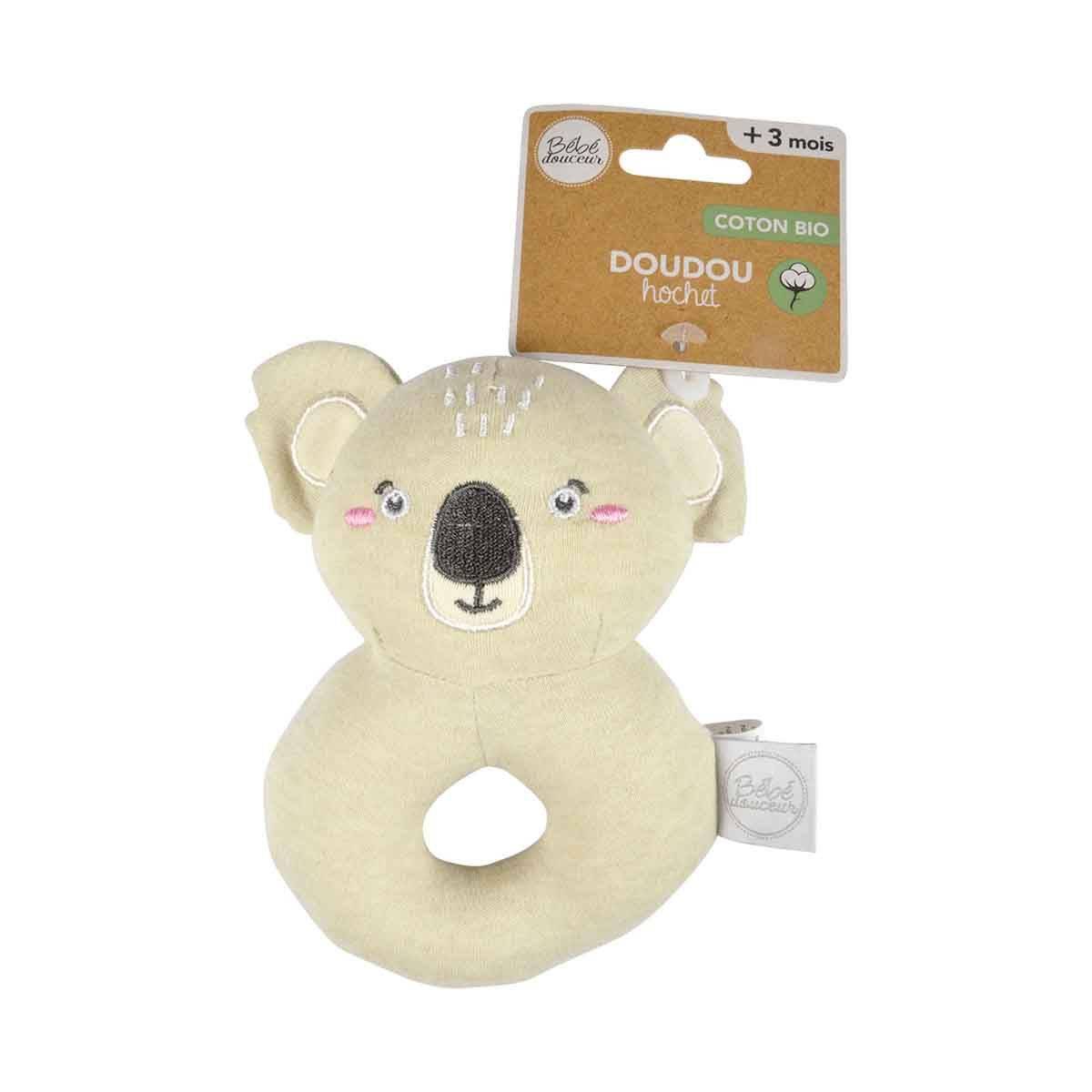 Doudou Hochet Rond Bébé "Koala" 14cm Naturel - Image 3
