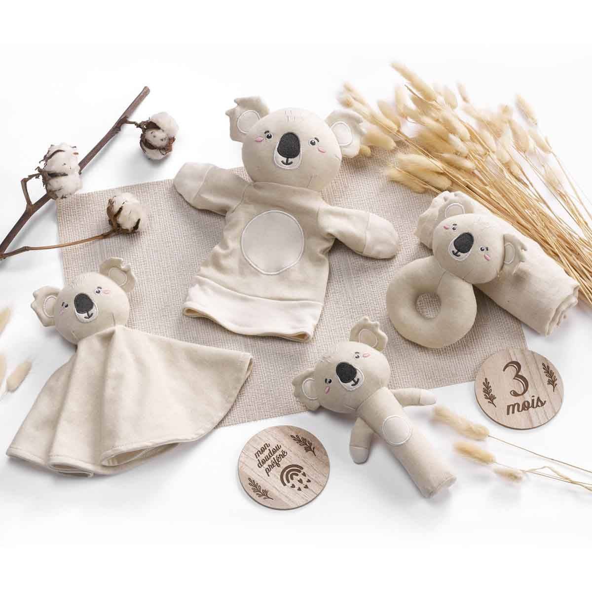 Doudou Hochet Rond Bébé "Koala" 14cm Naturel - Image 2