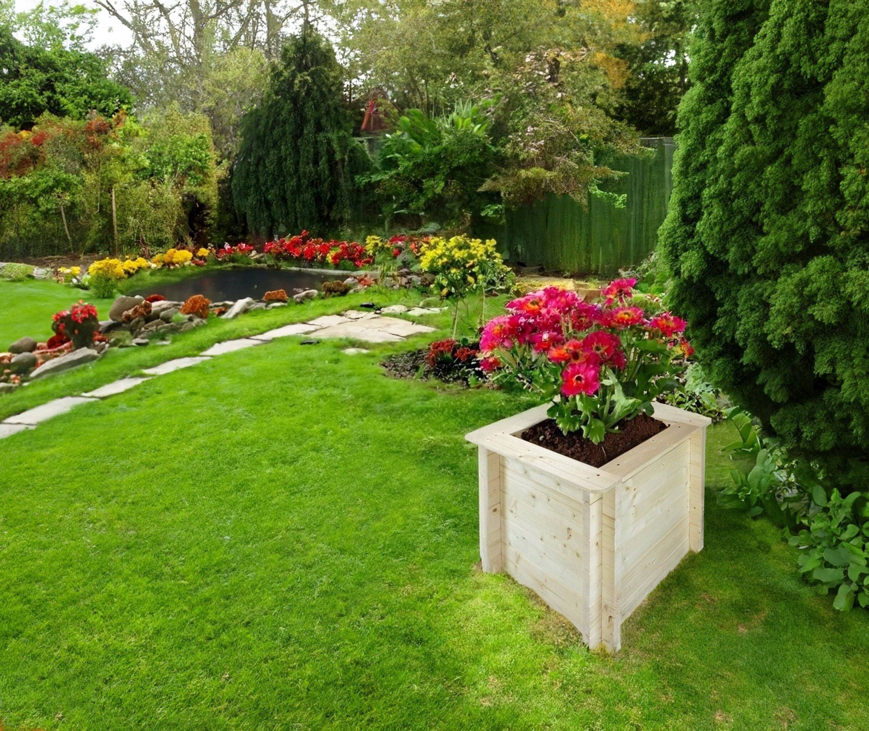 Timbela - Carre Potager Exterieur Bois 58x58xH57 cm - Jardinieres Exterieur pour Fleurs, Herbes aromatiques, Légumes - 28 mm d’épaisseur - Timbela M618 - Image 5
