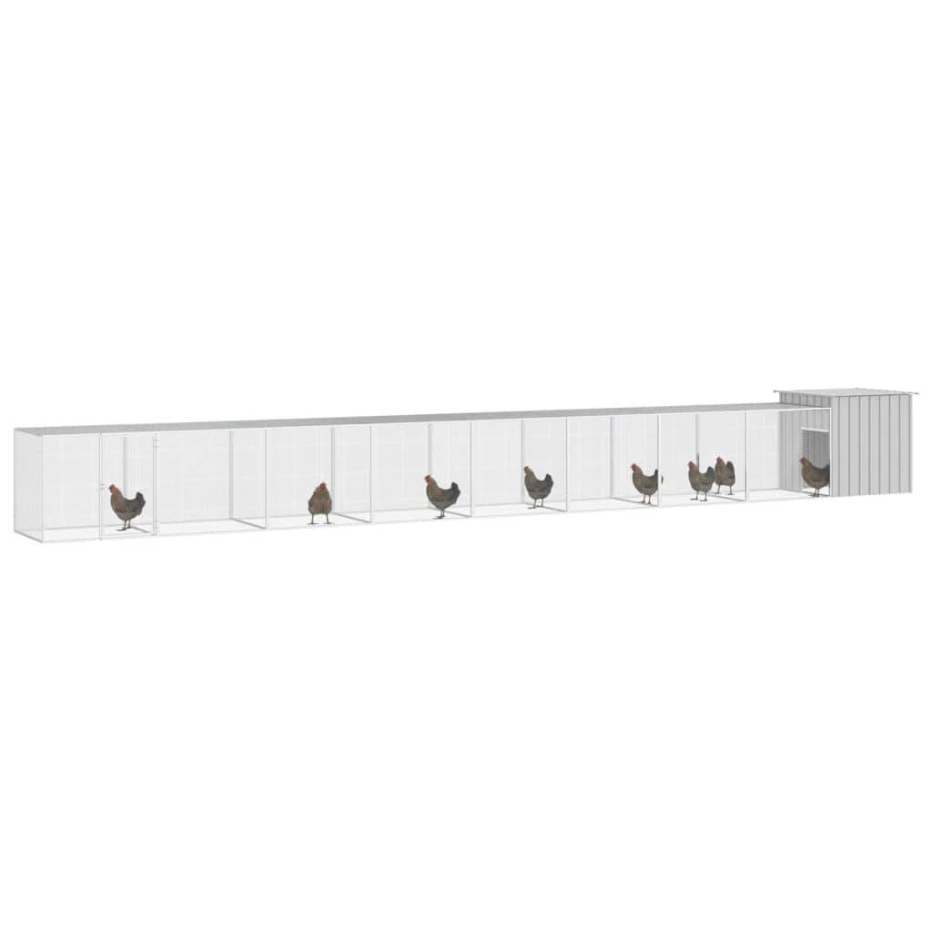 Poulailler enclos acier galvanisé volaille extérieur parc grillage 900x91x100cm gris - ComfortXL Outdoor Living - Image 2