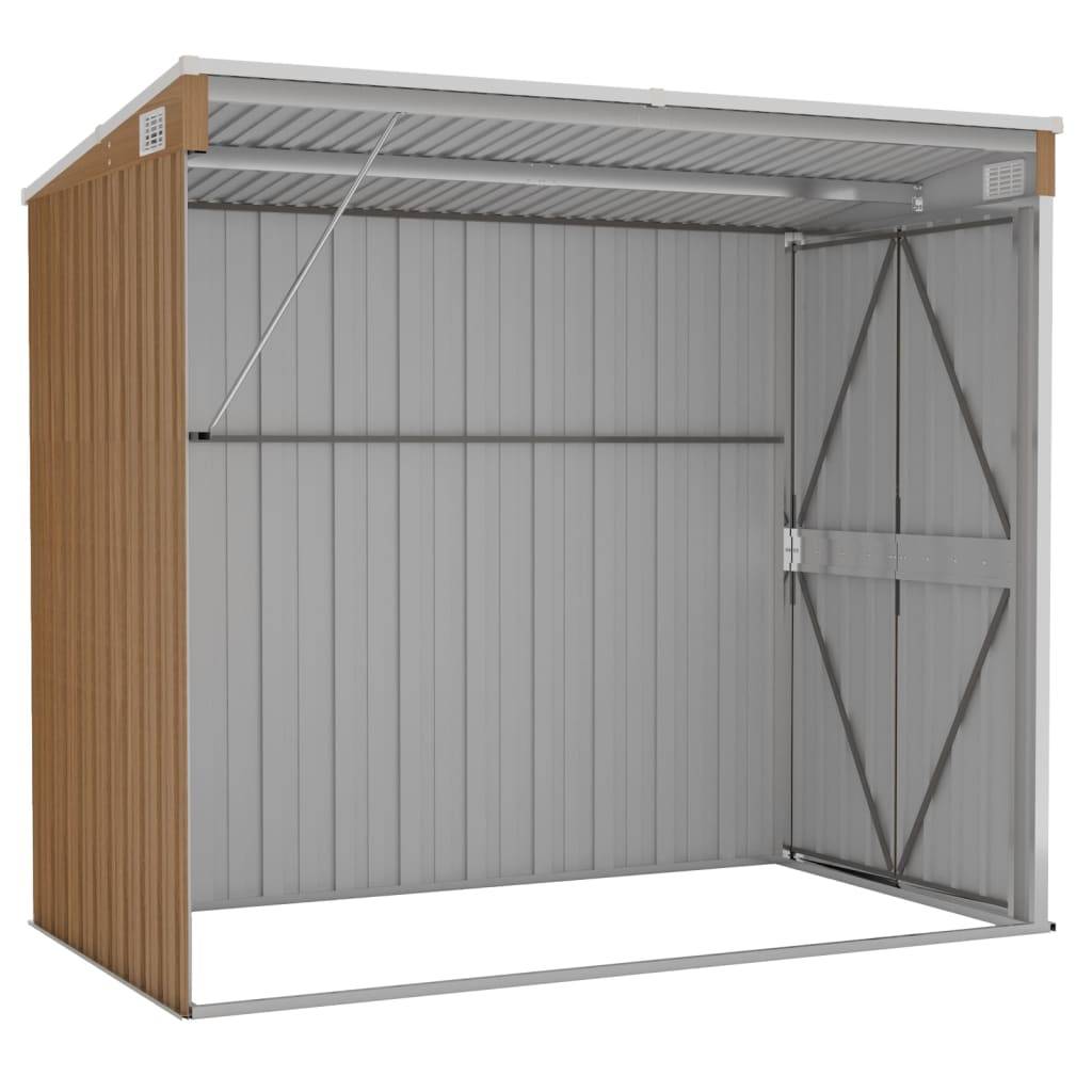 Helloshop26 - Abri de jardin cabane cabanon maison de stockage remise extérieur hangar outils robuste mural 118 x 194 x 178 cm acier galvanisé marron - Imagen 5
