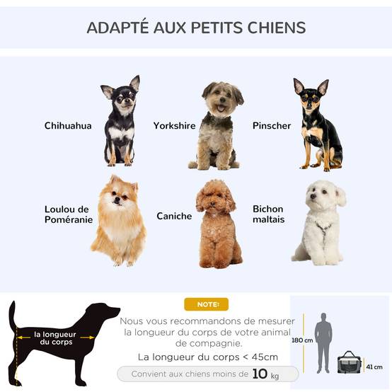 Sac transport petit chien Oxford acier voyage respirant pliable 60x41x41cm gris - ComfortXL Outdoor Living - Image 9