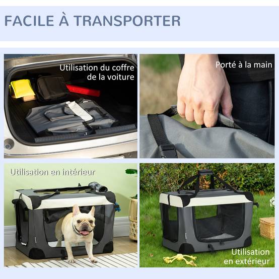 Sac transport petit chien Oxford acier voyage respirant pliable 60x41x41cm gris - ComfortXL Outdoor Living - Image 10