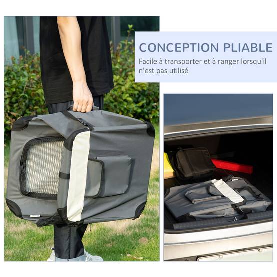 Sac transport petit chien Oxford acier voyage respirant pliable 60x41x41cm gris - ComfortXL Outdoor Living - Image 8