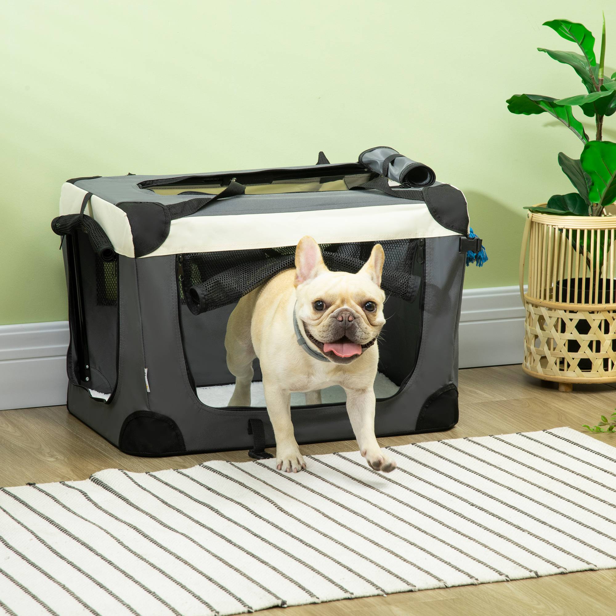 Sac transport petit chien Oxford acier voyage respirant pliable 60x41x41cm gris - ComfortXL Outdoor Living - Image 3
