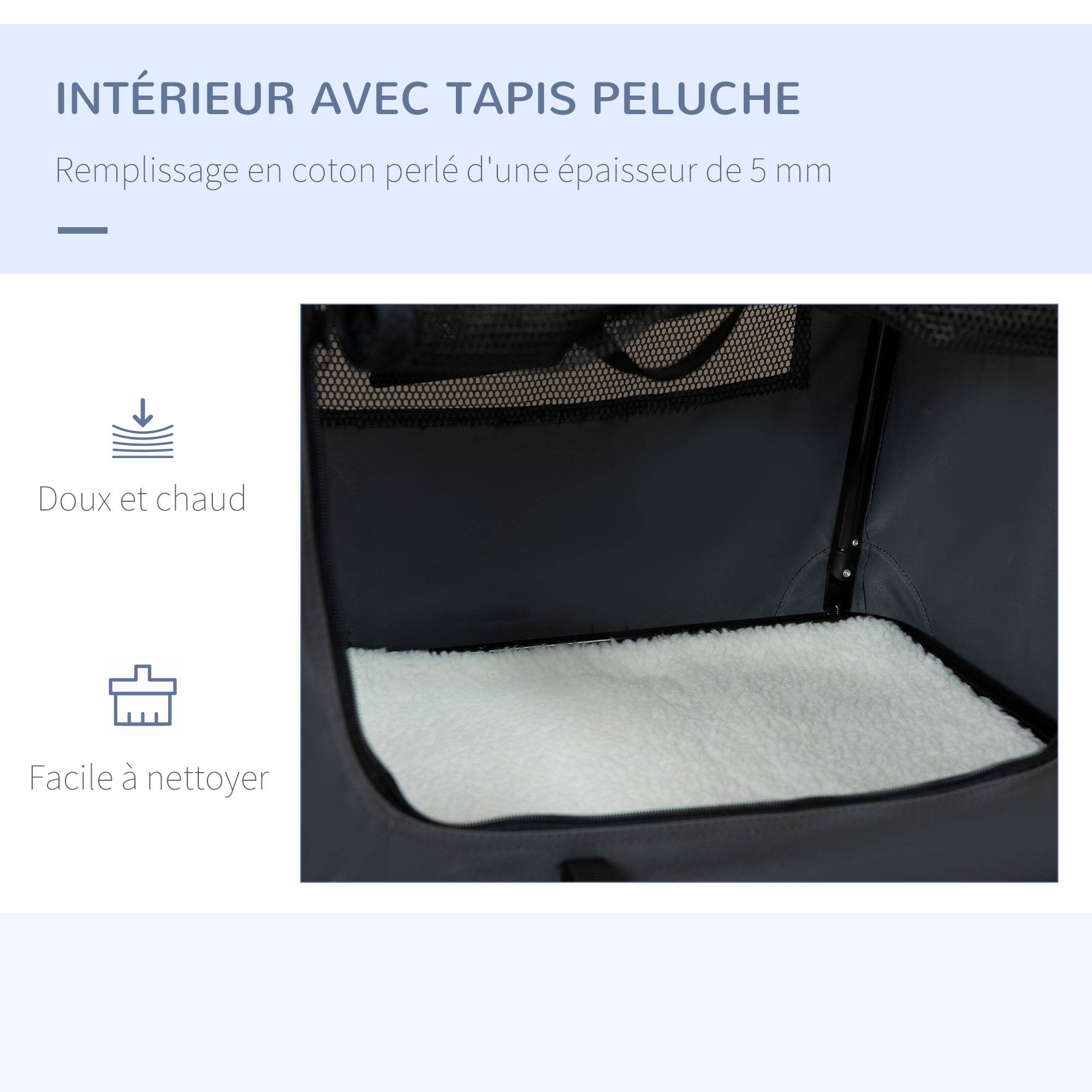 Sac transport petit chien Oxford acier voyage respirant pliable 60x41x41cm gris - ComfortXL Outdoor Living - Image 7