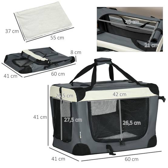 Sac transport petit chien Oxford acier voyage respirant pliable 60x41x41cm gris - ComfortXL Outdoor Living - Image 5