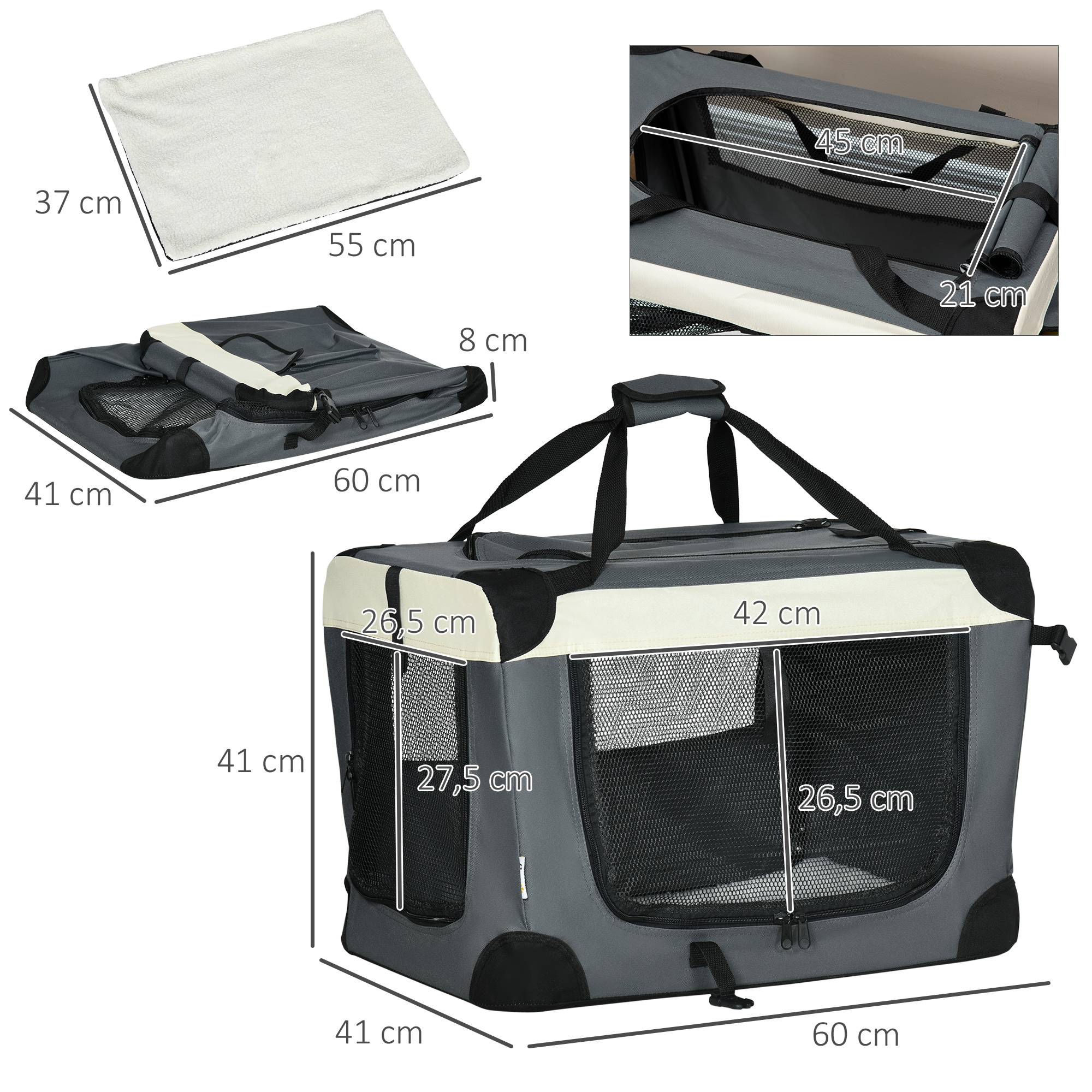 Sac transport petit chien Oxford acier voyage respirant pliable 60x41x41cm gris - ComfortXL Outdoor Living - Image 5