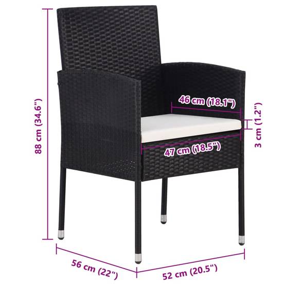 Lot de 2 Chaises de jardin avec coussins - Chaises d'extérieur - Fauteuils de jardin blanc crème+Noir résine tressée-JU12524 - Image 7