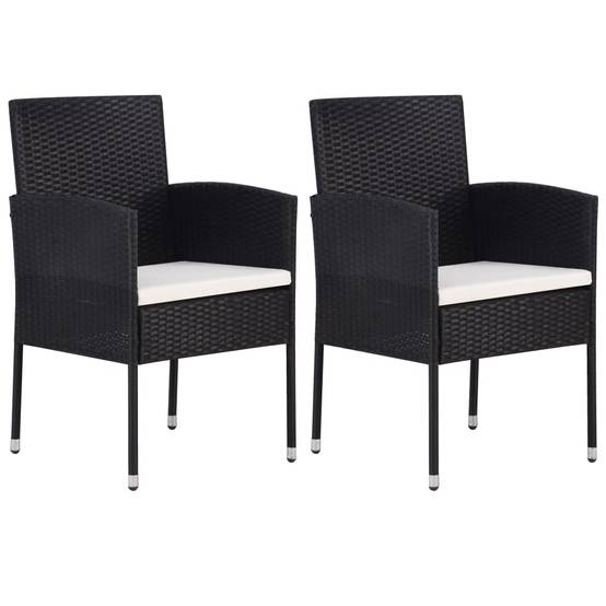 Lot de 2 Chaises de jardin avec coussins - Chaises d'extérieur - Fauteuils de jardin blanc crème+Noir résine tressée-JU12524 - Image 2